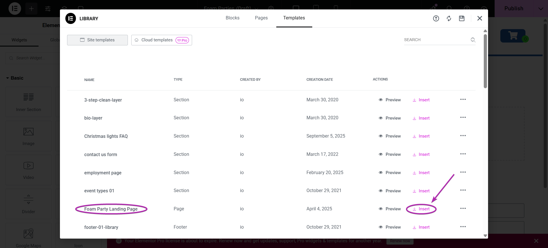 Insert Foam Party template