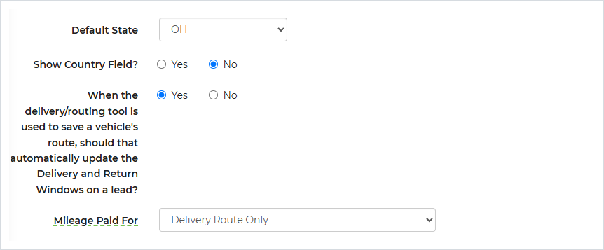 Mileage Paid For in Delivery Preferences