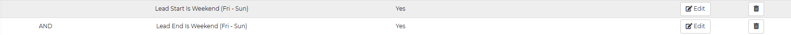 Weekend start and end conditions added to a pricing filter