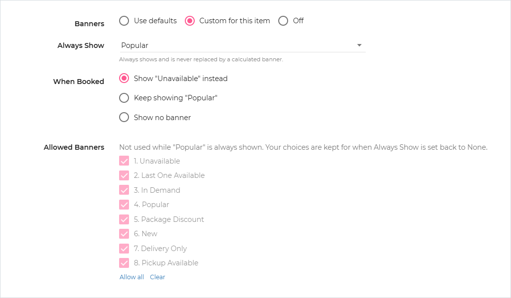 Always Show banner with the When Booked options