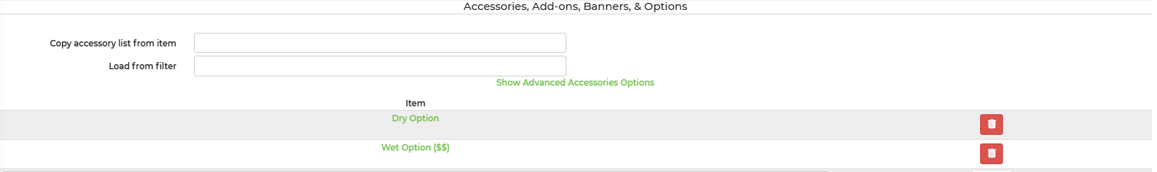 Dry and Wet accessories added to Choose Wet or Dry item