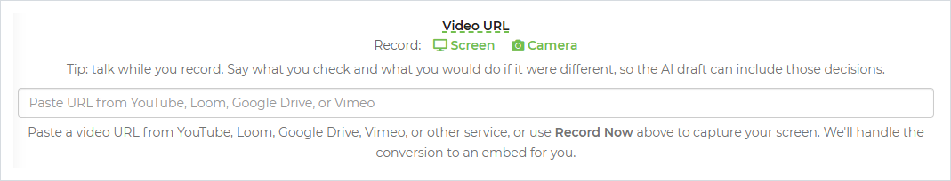 Record links under Video URL on a training
