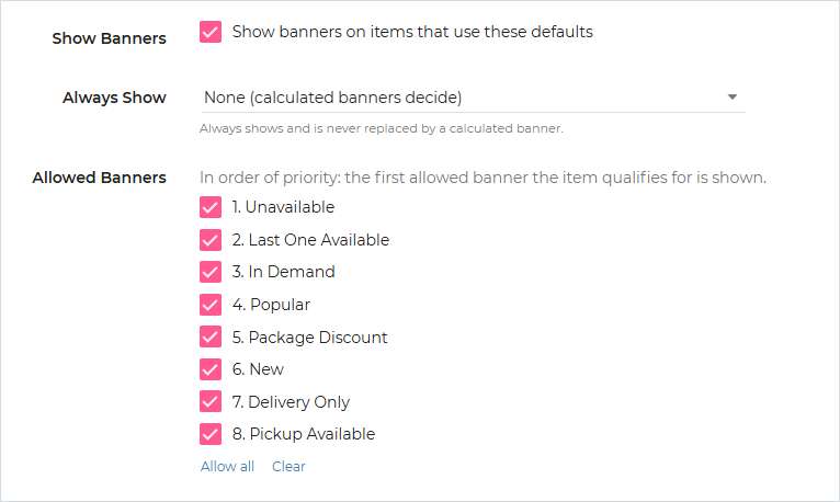 Website Banners defaults in Online Quoting preferences