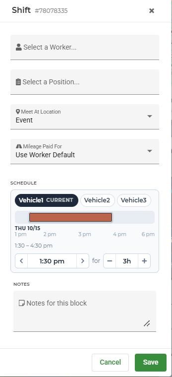 Shift details fields